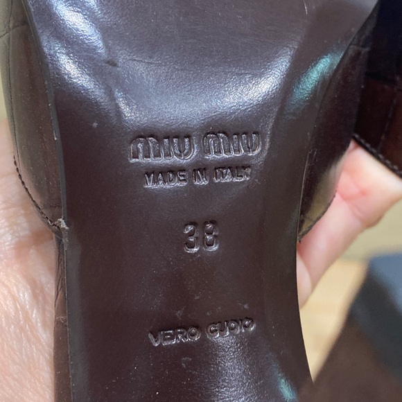 Miu Miu Leather Brown Chunky High Heel 8 Peep Toe Vintage Style Shoes EUR 38 EUC - Picture 6 of 9